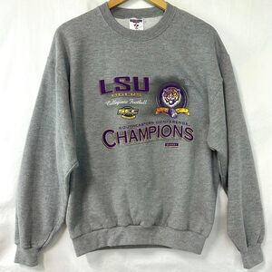 LSU Tigers Gray Crew Neck Sweatshirt SEC College Football 2001 Men's L Retro
